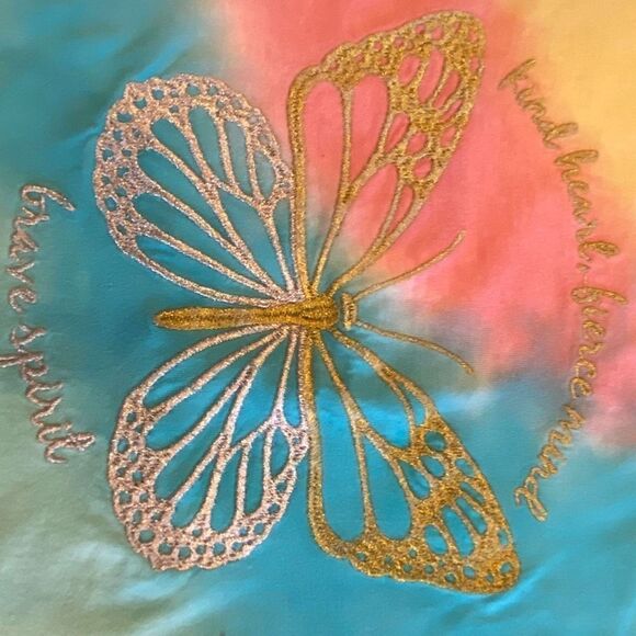 Love Peace Lip Gloss Tie Dye Butterfly Short Sleeve Rainbow Tee Toddler Size 4 - Picture 5 of 14